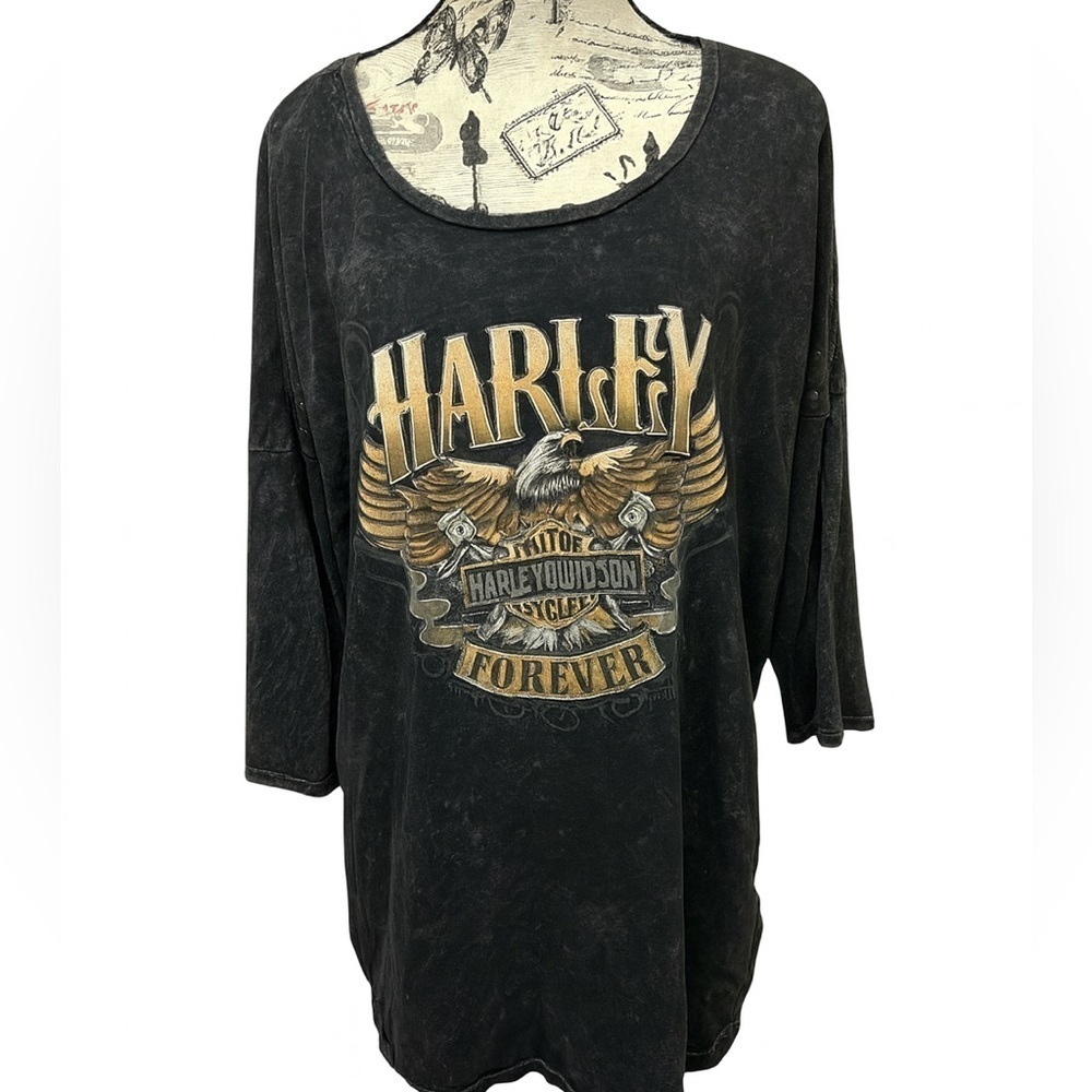 Harley-Davidson Women’s 2X | 3/4 Sleeve | RAF Mildenhall Military | Studded Top
